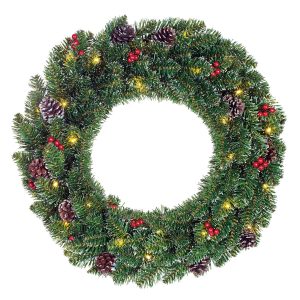 heySimeon | Creston Weihnachtskranz mit LED-Beleuchtung – Grün Ø60 cm