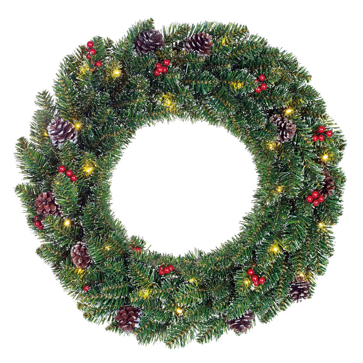 heySimeon | Creston Weihnachtskranz mit LED-Beleuchtung – Grün Ø60 cm