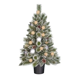 heySimeon | Künstlicher Weihnachtsbaum Kaprun im Topf mit LED-Beleuchtung und Timerfunktion – Grün & Silber H90 cm