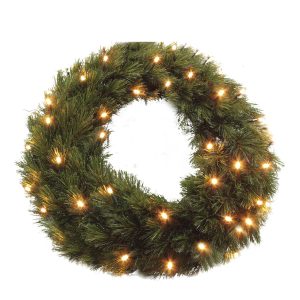 heySimeon | Forest Frosted Weihnachtskranz mit LED-Beleuchtung – PVC/Grün Ø60 cm