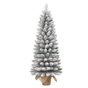 heySimeon | Schmaler künstlicher Weihnachtsbaum Gerlos aus Jute – Grün gefrostet H90 cm
