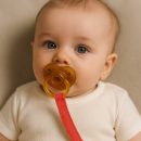 Schnullerclip aus Bio-Baumwolle Teddy Erdbeere