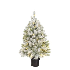 heySimeon | Künstlicher Weihnachtsbaum Nagoya im Topf mit LED-Beleuchtung und Timerfunktion – Grün H90 cm