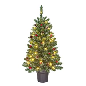 heySimeon | Künstlicher Weihnachtsbaum Creston im Topf mit LED-Beleuchtung – Grün gefrostet H90 cm