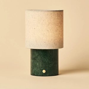 Tavellio | Designer-Tischlampe Onoda – Grüner Marmor, kabellos & dimmbar