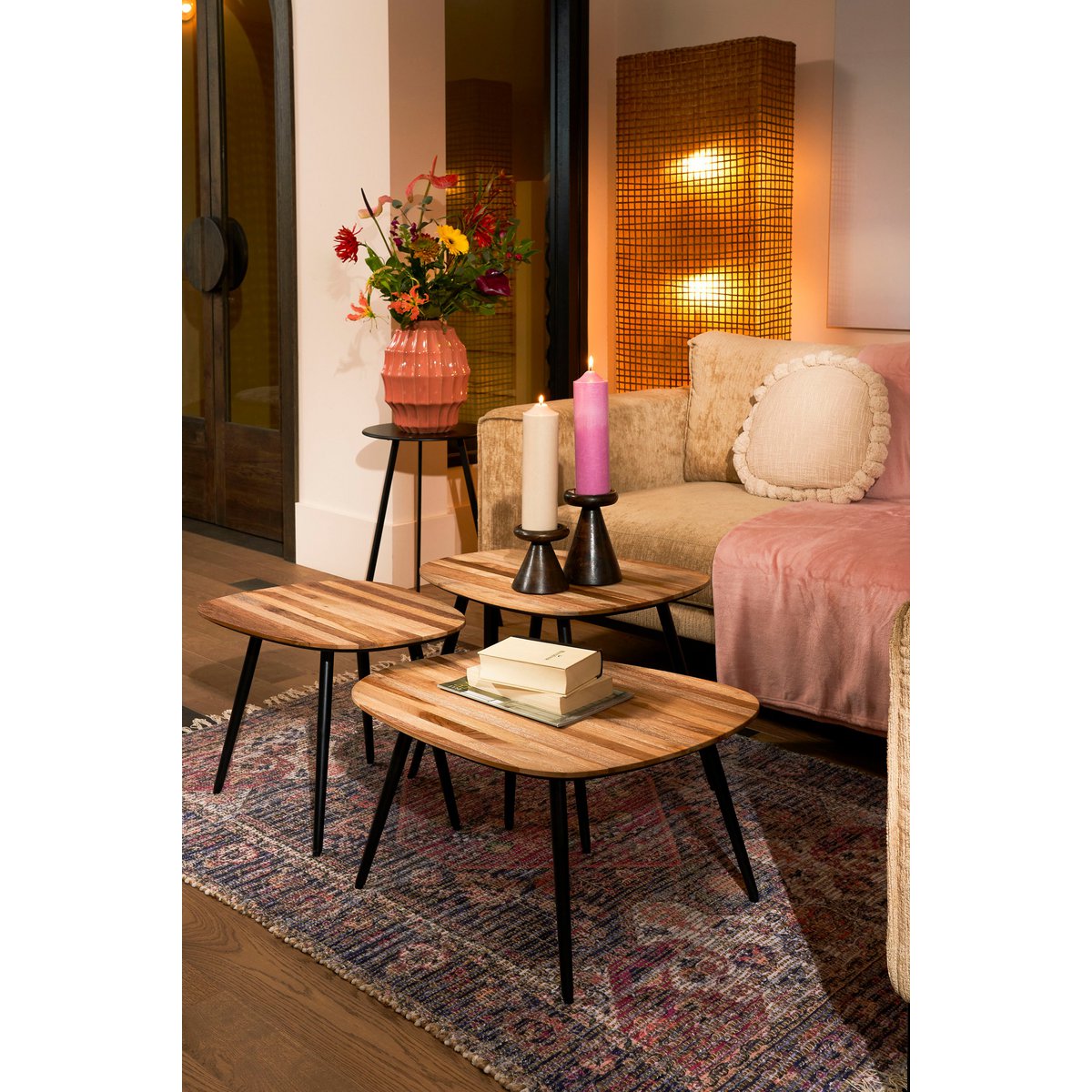 Beistelltisch Jailey | 3er-Set | Holz & Metall, H34 cm | modern & natürlich | Mica Decorations – Bild 2