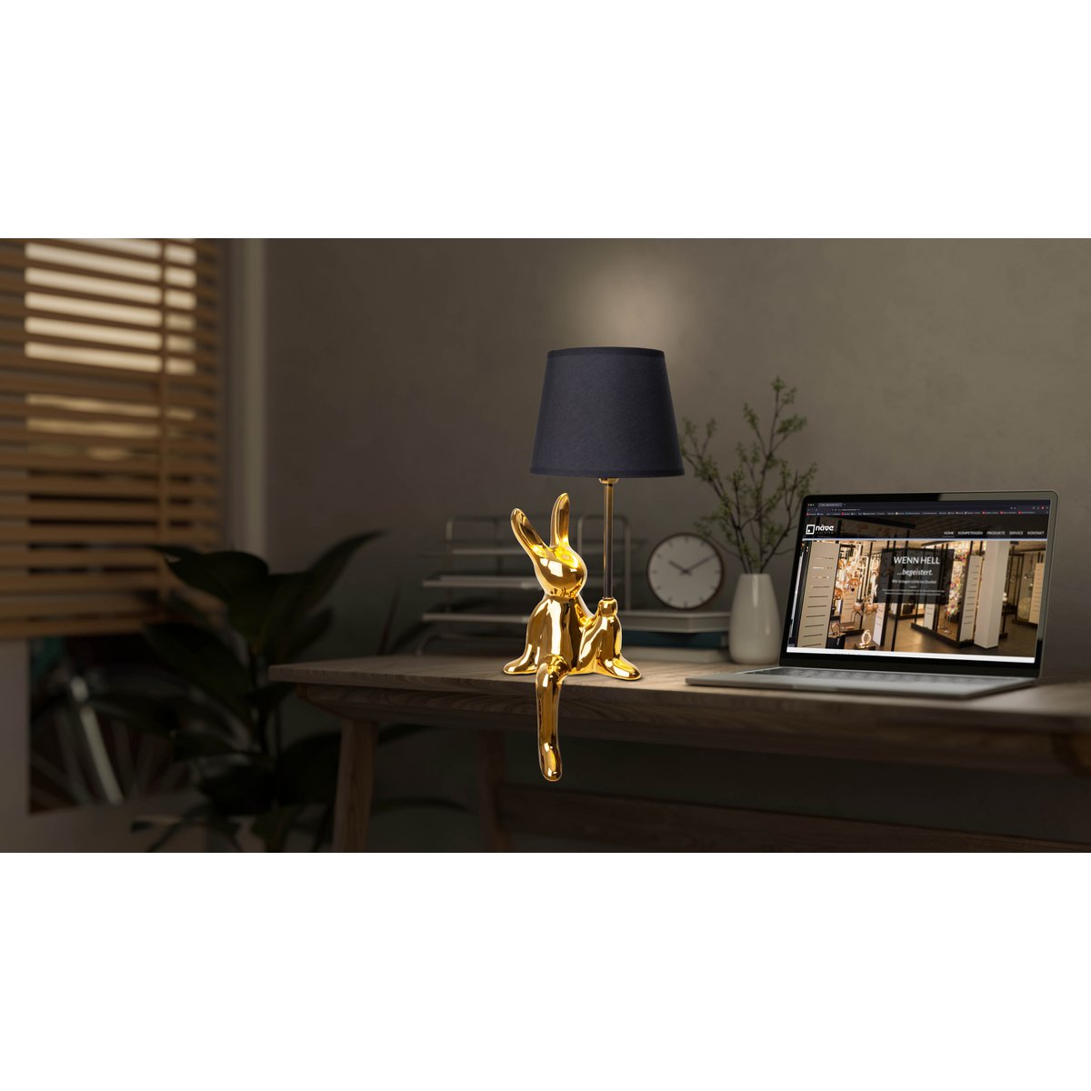 Tischleuchte "HELGE" Ø 18 cm, Höhe ca. 45 cm, aus Keramik in Schwarz und Gold, schwarzer Textilschirm – Bild 8