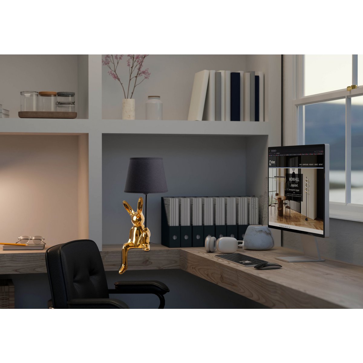 Tischleuchte "HELGE" Ø 18 cm, Höhe ca. 45 cm, aus Keramik in Schwarz und Gold, schwarzer Textilschirm – Bild 9