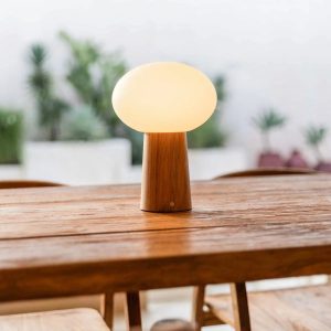 Max Hellbraune kabellose Tischlampe aus Holz | Wiederaufladbar, Glas und nachhaltiges Design