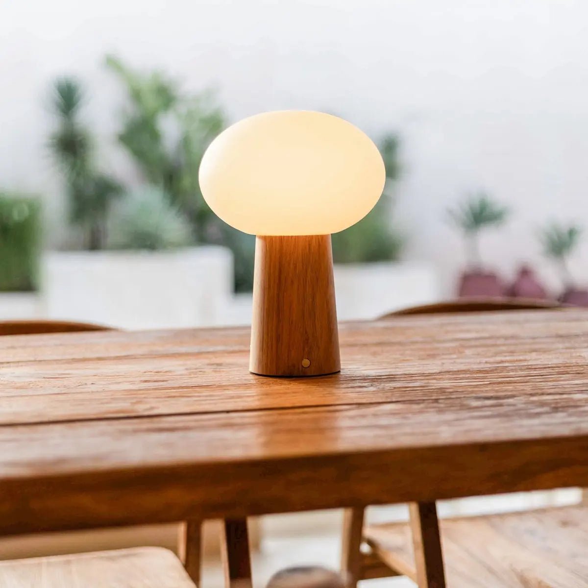 Max Hellbraune kabellose Tischlampe aus Holz | Wiederaufladbar, Glas und nachhaltiges Design